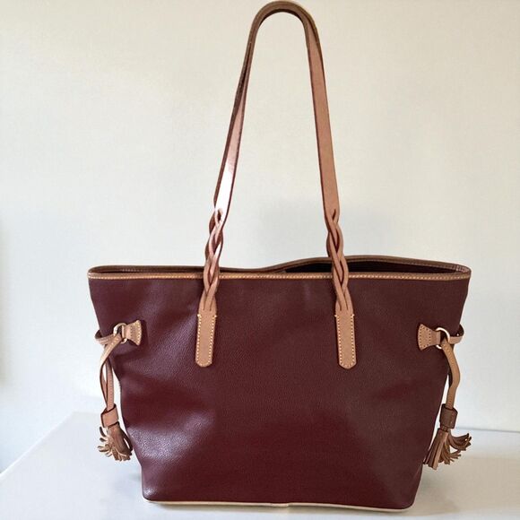 Dooney Bourke Florentine Leather Tote Bag Burgundy Red Shoulder Purse Tassel - Picture 3 of 9